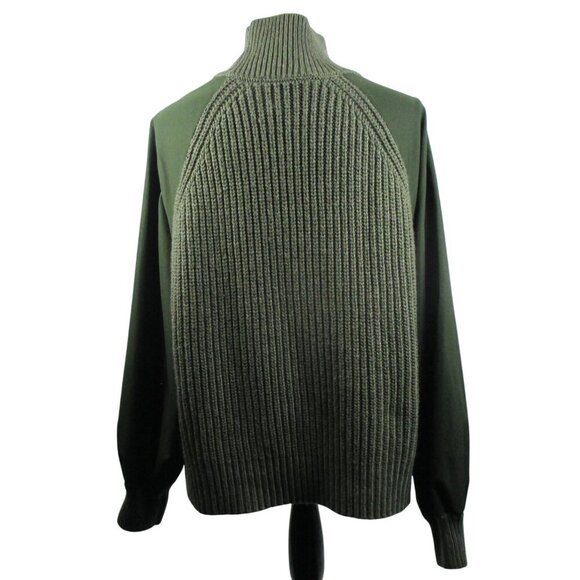 Zara olive Army Green Mixed Material Knit Sweater Mock Neck Utility Size L - Picture 4 of 7